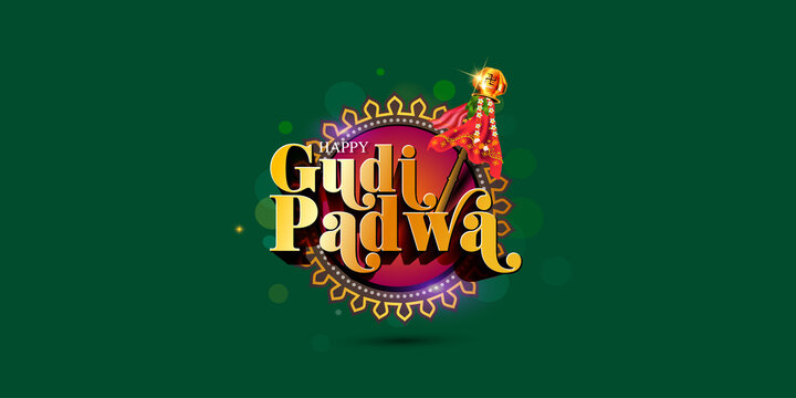 Illustration Of Gudi Padwa celebration background. Indian New Year spring festival Ugadi. Web banner design. 