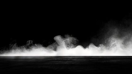 Sharp, zigzagging white smoke against a pitch-dark background, with high-contrast ground lighting.