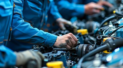 An Automotive Mechanic Repairing or replacing faulty components, including engines, transmissions, and suspension systems - obrazy, fototapety, plakaty