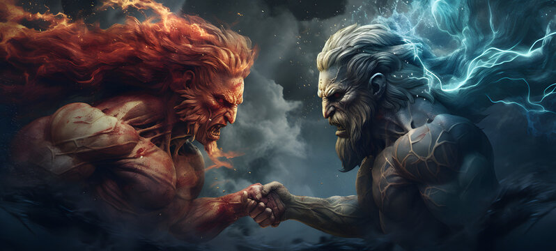 Greek mythology monsters vs gods, ai generative