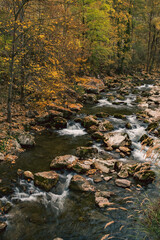 Water cascades in the forest during autumn, River Djetinja's Canyon near Uzice, Serbia
