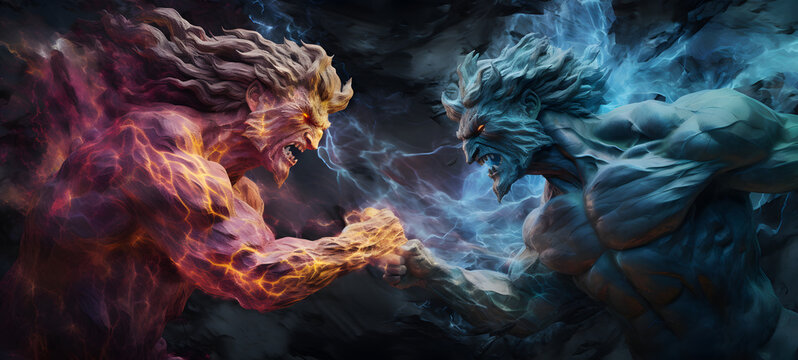 Greek mythology monsters vs gods, ai generative