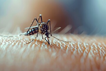 mosquito sitting on skin close up - obrazy, fototapety, plakaty