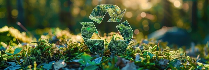 green recycling symbol on grass banner