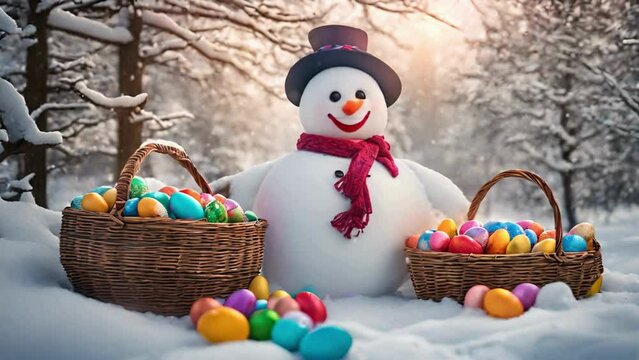 easter basket with snowman