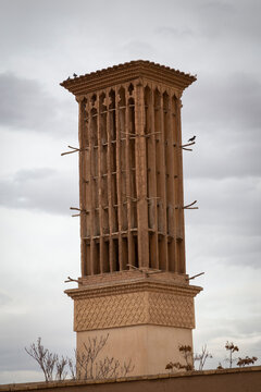 A wind catcher or ventilation tower made with adobes, a genius way to cool down the heat of hot summers with power of nature