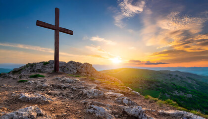 wooden cross on the hill