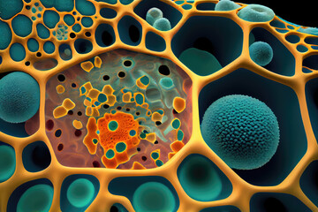 Organic cells detailed microscope view, biology style