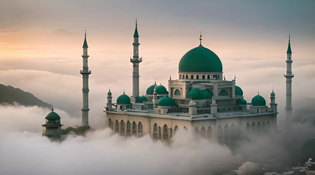 beautiful mosque passed by clouds