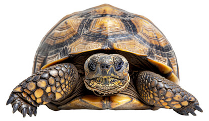 Naklejka premium Large tortoise with detailed shell on transparent background - stock png.