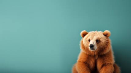 Bear in Front of Solid Color Wall Background - obrazy, fototapety, plakaty