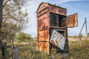 Old transformer station in kolkhoz in Korohod village in Chernobyl Exclusion Zone, Ukraine