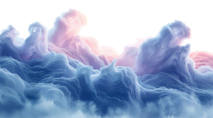 Soft pink and blue clouds with a cotton candy appearance on transparent background - stock png. - obrazy, fototapety, plakaty