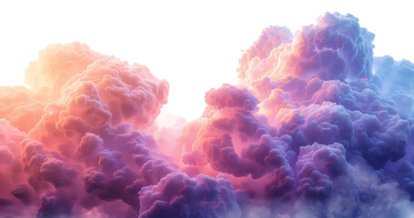 Surreal pink and blue clouds in a dramatic sky on transparent background - stock png. - obrazy, fototapety, plakaty