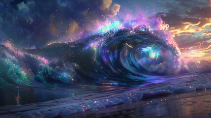 Celestial Swirl in the Ocean's Embrace, a Night Sea Aglow with Cosmic Lights