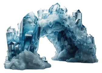 Intricate crystal formation with reflective blue hues, cut out - stock png.