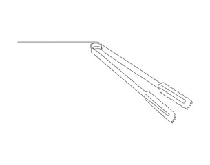 Continuous Line Drawing Of Fried Tongs. One Line Of Tongs. Kitchenware Continuous Line Art. Editable Outline.