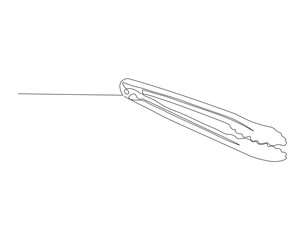 Continuous Line Drawing Of Fried Tongs. One Line Of Tongs. Kitchenware Continuous Line Art. Editable Outline.