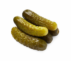 Pile of tasty pickled cucumbers isolated on white