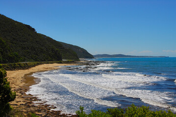 Scenic view of rocky beach along the Great Ocean Road in southern Victoria, Australia.