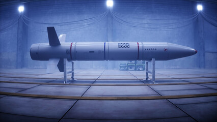Military tactic rocket factory, production line. War concept 3d rendering.