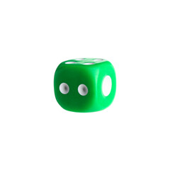 One green game dice isolated on white