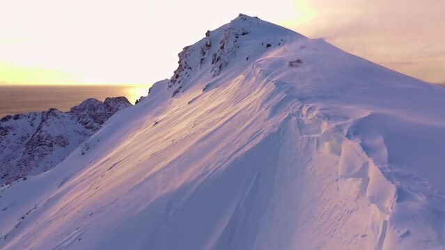 Flying Through Clouds Above Mountain Tops Paradise Heaven Eternity Creation Mountain Range Winter Snow Cold Sunset Sunrise Golden Hour High Peaks Wonderful Inspiring Natural Landscape 4K