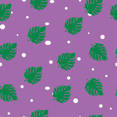 Exotic palm leaves seamless pattern on purple background. vector wallpaper