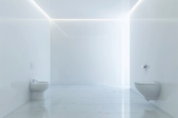 Fototapeta na wymiar Big Empty Toilet Room, White Walls, Modern Empty Toilet, Abstract Generative AI Illustration