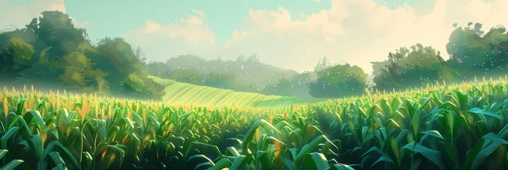 Keuken foto achterwand Corn Field, Corn Crop, Many Maize, Maize Agriculture Landscape, Vegetable Farm © artemstepanov