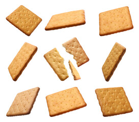 Set with delicious crackers isolated on white