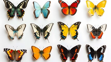 Set of colorful butterflies isolated on a white background