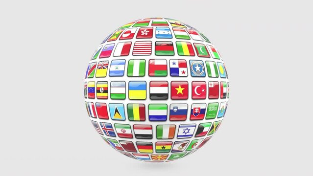 3d animation of globe with world flags