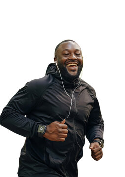 A happy young african man running.