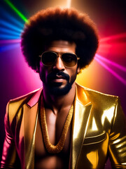 A man with a gold jacket and sunglasses is posing for a photo