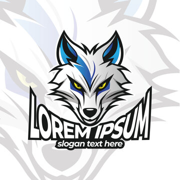 White wolves mascot esport logo design, Wolf head mascot logo design illustration, Dog mascot, Fox.