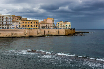Buildings on Ortygia island, historic part of Syracuse, Sicily Island, Italy