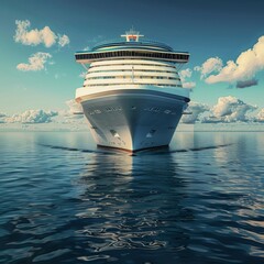 Naklejka premium White Cruise Ship in Sea, Large Ocean Liner, Cruise Boat, Voyage Trip Symbol