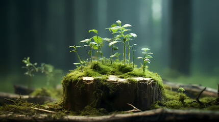 There is a small plant growing on the ground