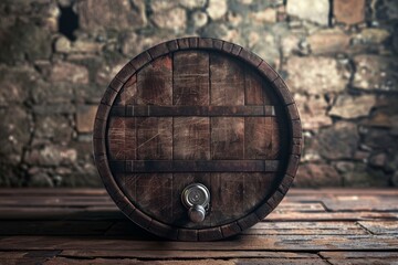 Wine Barrel in Winery Cellar, Old Whiskey, Alcohol Keg, Wine Barrel Mockup, Abstract Generative AI Illustration