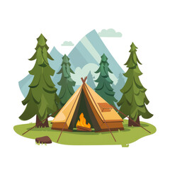 Obraz na płótnie Canvas Camping in the woods. Vector illustration in a flat style.