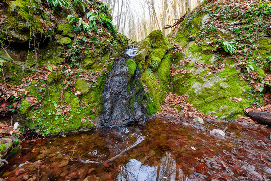"Srneći vodopad" waterfall on mountain Fruska gora in Serbia. This waterfall is crown of Fruska Gora.