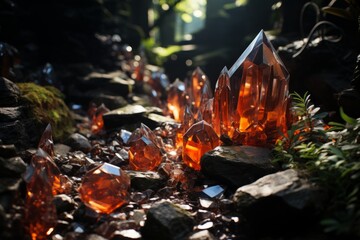 a bunch of crystals sitting on top of a pile of rocks