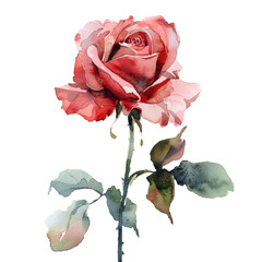 Watercolor Rose isolated on transparent background