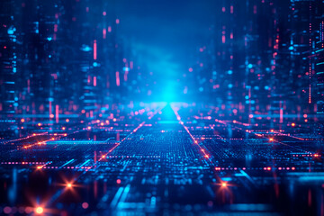 Fototapeta premium Big Data Visualization: Futuristic Abstract Digital Universe, Visual Blue Cityscape of Information. Background and wallpaper.