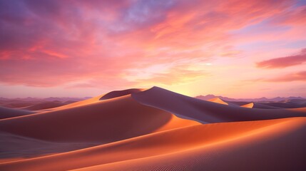 Naklejka na ściany i meble Sunset over sand dunes in the desert