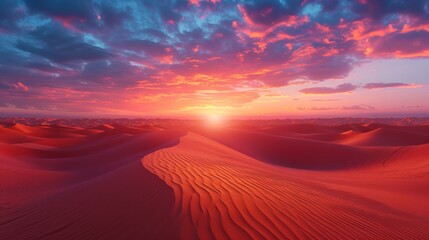 Sunset over sand dunes in the desert