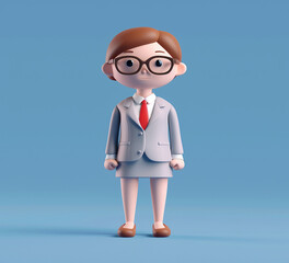 3d cartoon character of office woman, generative ai