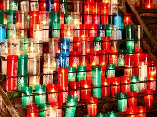 Candles in the Santa Maria de Montserrat Abbey, Montserrat, Monistrol de Montserrat, Barcelona, Spain