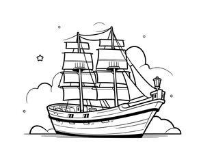 Fototapeta premium Coloring book for children, transport, ship close-up.